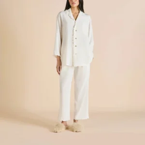 QinQin Fashion New Arrival Elegant Autumn/Spring Comfortable Breathable V-neck Full-Length Front Logo Lyocell Women Pajamas Set