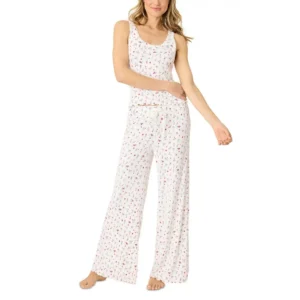 QinQin Elegant Spring Summer Floral Pattern Breathable New Arrival Fashion Lightweight Women's Nightwear Vest Pants Set Front