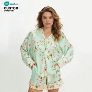 QinQin Stylish Women's Floral Printing Long Sleeve and Shorts Pajamas Set Lightweight Casual Nightwear PJ Set Women Loungewear