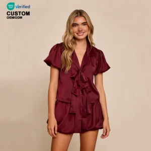 QinQin Women's Casual Elegant Short Sleeve Pajamas Set with Elastic Waist and Front Logo Two-Piece Loungewear