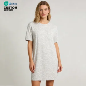 QinQin Women's Wholesale Elegant Knee Stretchy One Piece Nightgown Front Pocket Short Sleeve Night Dress Pajama Summer Sleepwear