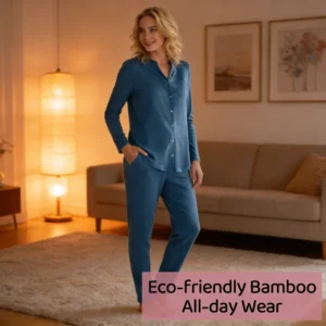 QinQin Women's Two-Piece Long Sleeve Elegant Pajamas Sets Breathable Bamboo Fabric Solid Sleepwear Custom Logo Front Position