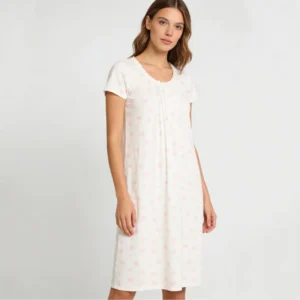 QinQin Elegant Women's Short Sleeve Summer Nightgown One-Piece Pajamas with Lace Design Lyocell Fabric & Breathable Sleepwear