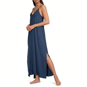 QinQin Hot Sale Solid Elegant Flowy Comfortable Lightweight Women's One-piece Nightgown Soft Cotton Knitted Fabric Spring Summer