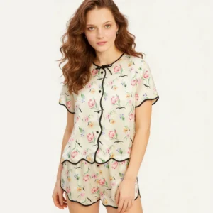 QinQin New Arrival Elegant Comfortable Tulip Printing Front Women's Short-sleeve Shorts Pajamas Sets Breathable Lyocell