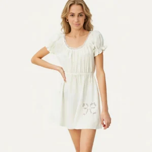 QinQin New Design Stylish Elegant Comfortable Women's One-piece Short-sleeve Night Dress Pajamas Front Lightweight Loungewear
