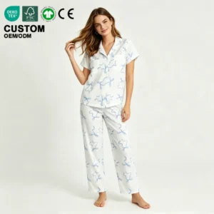 Bamboo Pajamas for Women Soft Touch V-neck Elastic Waist Short Sleeve Pants Ladies Sleepwear Loungewear Women Sets Custom Logo