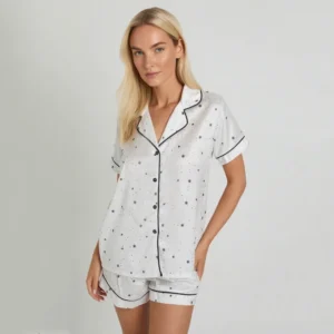 QinQin Spring Summer Breathable High Quality Classic Smooth Short-sleeve Shorts Front Logo Women Elastic Waist Pajamas Sets
