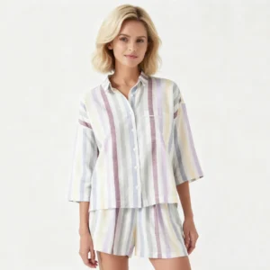 QinQin Elegant Casual Cozy Comfortable Women's Pajamas Sets for All Seasons Cotton Breathable Front Logo Home Wear