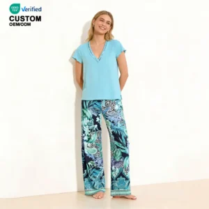 QinQin Women's Fashionable Custom Printing Two Pieces Pajamas Set Women New Arrival Loungewear Set Women Short Sleeve Pyjamas