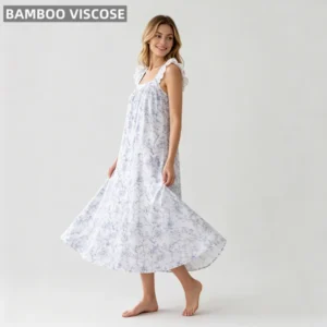 Women's Elegant Bamboo Pajamas Nightgown One Piece Breathable Soft Touch Summer Sleepwear