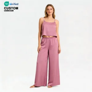 QinQin Women's Elegant Breathable Smooth Satin Front Logo Loungewear Sets with Camisole Pants Pajamas