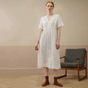 QinQin New Arrival Enchanting Comfortable Elegant Women's V-neck Short-sleeve Lyocell Night Dress Pajamas Breathable Front