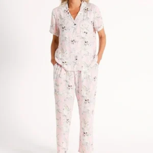 QinQin Wholesale Summer Casual Women's Pajama Set Custom Printed 2-Piece Elastic Waist Front Lyocell Smooth Soft Knitted Fabric