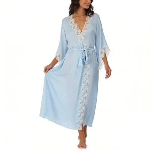 QinQin New Arrival Fashionable Smooth Breathable Women's Wrap Pajamas Front Lace Design Glamorous Elegant Full Length Night