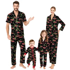 QinQin High Quality Soft Custom Printed Mommy Men Bamboo Pajamas Set Baby Zipper Romper Family Matching Casual Breathable