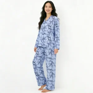 QinQin New Arrival Bright Casual Custom Printing Comfortable Women's Long-sleeve Pants Pajamas Set Flattering Elastic Waist