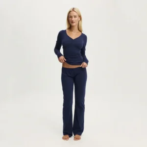 QinQin Elegant Spring/Winter New Arrival Soft Cozy Women's Long Sleeve Front Logo Customizable Pajama Set