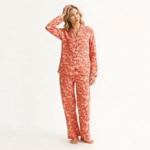 QinQin Wholesale Elegant Suave Breathable Women's Long-sleeve Pants Pajamas Sets Classy Rose Printing Loungewear Front