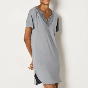 QinQin Lightweight Comfortable Super Soft Breathable Elegant V-neck Short Sleeve Autumn Spring Summer Night Dress Pajamas Women