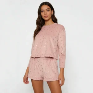 QinQin High Quality Well-dressed Soft Cozy Comfortable Women's Long-sleeve and Shorts Pajamas Sets Two-pieces Fleece Nightwear