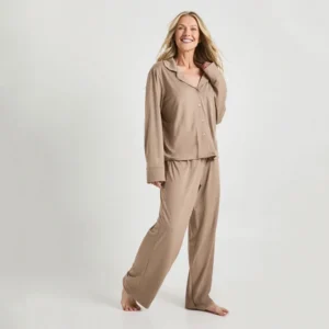 QinQin New Arrival Trendy Stylish Comfortable Casual Elegant Front Long Sleeve Pants Breathable Elastic Waist Pajamas Women