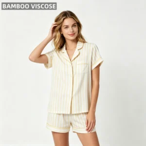 Custom Bamboo Two-Piece Women's Casual Pajamas Sets Elastic Waist Short Sleeve Breathable Comfortable Loungewear Sets