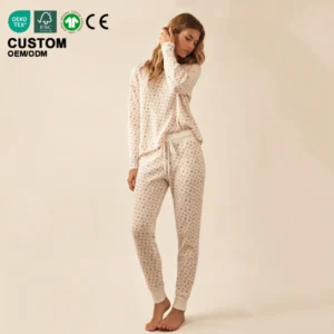 Eco-Friendly Bamboo Waffle Pajama Set Women Thermal Soft Long Sleeve Lounge Drawstring Joggers Elastic Waist Minimalist Summer
