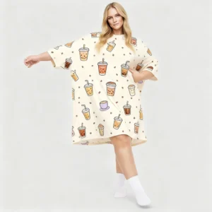 QinQin Wholesale Custom Printed Knitted Lyocell Dress Plus Size Women Soft Indoor Bedroom Nightgown Front Casual Comfortable
