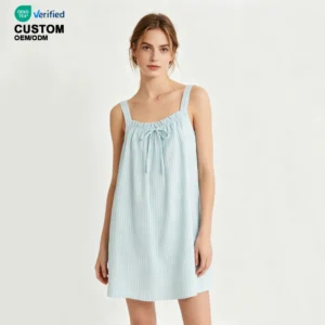 QinQin New Arrival Women's Elegant Knee Soft Breathable Night Dress One Piece Nightgown Summer Casual Seersucker Sleepwear