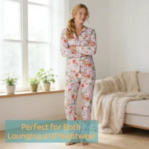 QinQin Women's Two-Piece Elastic Waist Flattering Casual Sleepwear Pajama Set with Long Sleeves Soft Bamboo Fabric