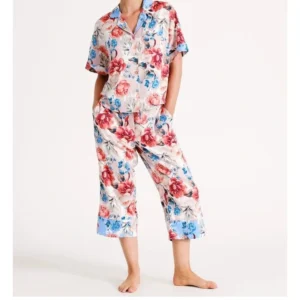 QinQin Custom Printed Women's Casual Sleepwear Set Elastic Waist Front Short Sleeves Summer Soft Lyocell Comfortable Two Pcs