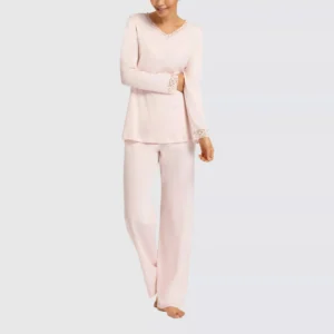 QinQin Elegant Super Soft Casual Breathable Women's Long-sleeve Pants Pajamas Sets Lace Design Comfortable Loungewear Front