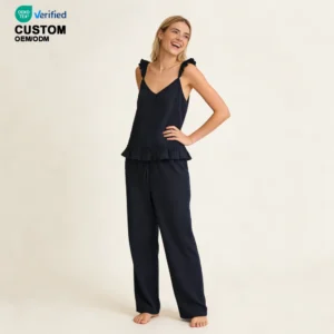 QinQin Women's Fashionable Lightweight Camisole Top and Pants Pajamas Set Women Pyjamas Custom Logo Sleepwear Two Pieces PJ Sets