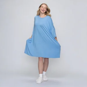QinQin Women's Evening Wear Oversized Short Sleeve Nightgown Casual Spring Pajamas Set Soft Bamboo Knitted Breathable Front