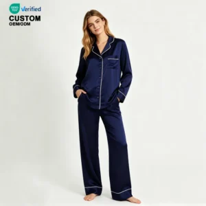 QinQin High-quality Women's Long Sleeve and Pants Pajamas Set Pyjamas Breathable Soft Touch Silk  Two Pieces Loungewear Set