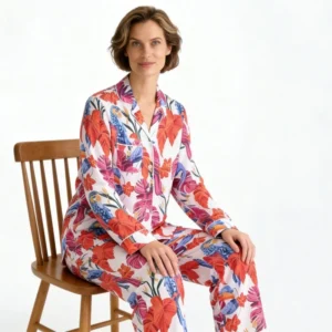 QinQin Hot Sale Bright Tropic Printing Elegant Fashionable Breathable Lyocell Women's Long-sleeve Pants Pajamas Sets Winter