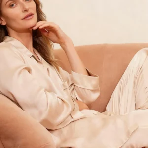 QinQin High Quality Elegant Casual Lightweight Women's Long-sleeve Pants Pajamas Set Smooth Silk Breathable Soft Nightwear
