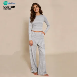QinQin Women's Casual Soft Long Sleeve Elastic Waist Pajamas Sets Breathable Stretchy Bamboo Viscose Two-Piece Nightwear Set