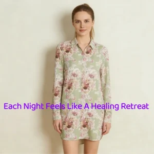 QinQin Custom Printing Elegant Front Logo Women's Long Sleeve Breathable Bamboo One Piece Nightgown Pajamas Loungewear