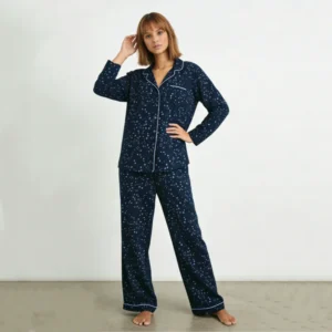 QinQin Custom Printing Long Sleeve Women's Pajamas Sets Soft Comfortable Loungewear Sets V-neck Elastic Waist Women's Home Wear