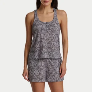 QinQin Custom Printing Breathable Elegant Women's Lightweight Cozy Soft Sleeveless Top Shorts Lyocell Pajamas Set Front Elastic