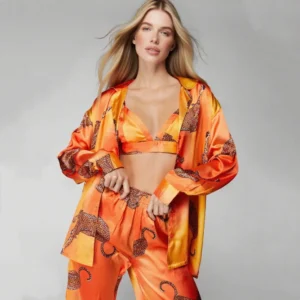QinQin Women's Custom Front Printing Spring Summer Elegant Long Sleeve Pants Pajama Sets Home Loungewear Casual