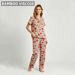 Women's Pajamas Short Sleeve and Pants Sleepwear Sets Soft Touch Bamboo Nightwear Women Pajamas Custom Printing Loungewear Sets