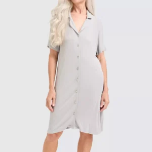 QinQin Classic Trendy Breathable Women's V-neck Short Sleeve One-piece Night Dress Pajama Front Soft Comfortable Fabric Spring