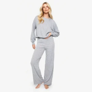 QinQin Elegant Casual Spring Autumn Comfortable Soft Breathable Women's Pajamas Set with Front Logo Elastic Waist