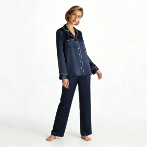 QinQin High Quality Enchanting Stylish Elegant Solid Lightweight Women's Two-Piece Pajamas Sets Smooth Silk Sleepwear Spring