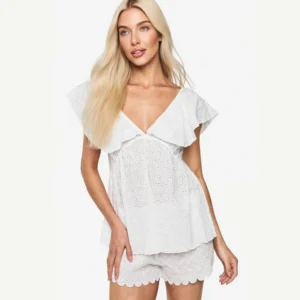 QinQin Elegant Breathable High Quality Classic Summer Spring Autumn V-neck Short-sleeve Elastic Waist Shorts Loungewear Pajamas