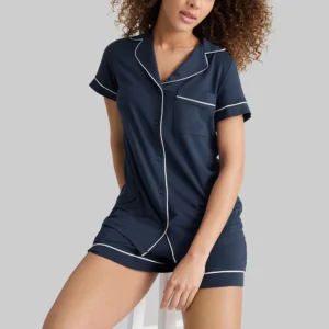 QinQin Summer Lightweight Breathable Stylish Elegant Comfortable Solid Women's Pajama Sets Elastic Waist Short-Sleeve Shorts