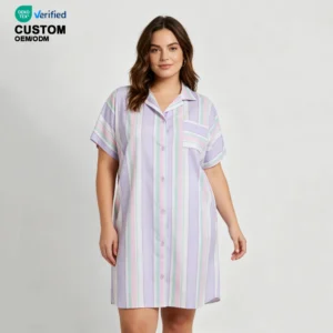 QinQin Elegant Women's Oversize Short Sleeve Front Logo Lightweight Night Dress One Piece Nightshirt Nightgown Loungewear